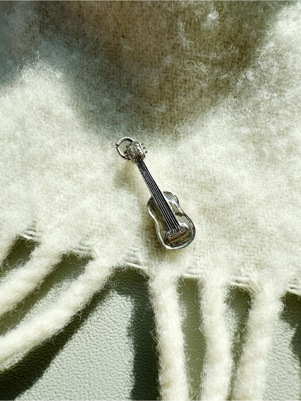 Mini Acoustic Guitar Charm -Silver Tone
